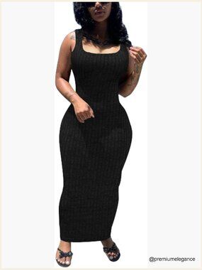 Women's Stretchy Ribbed Bodycon Maxi Dress Sleeveless Tank Summer Casual